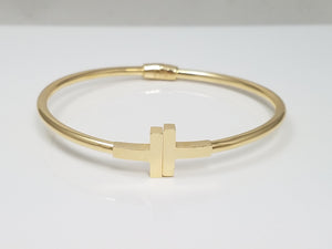 Dashing 14k Yellow Gold Hollow Matching "T" Bangle Bracelet