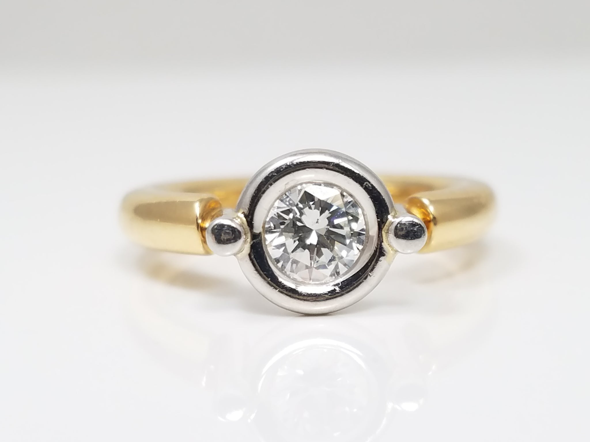 Retro 18k Two Tone Gold Natural Solitaire Diamond Engagement Ring