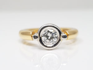 Retro 18k Two Tone Gold Natural Solitaire Diamond Engagement Ring