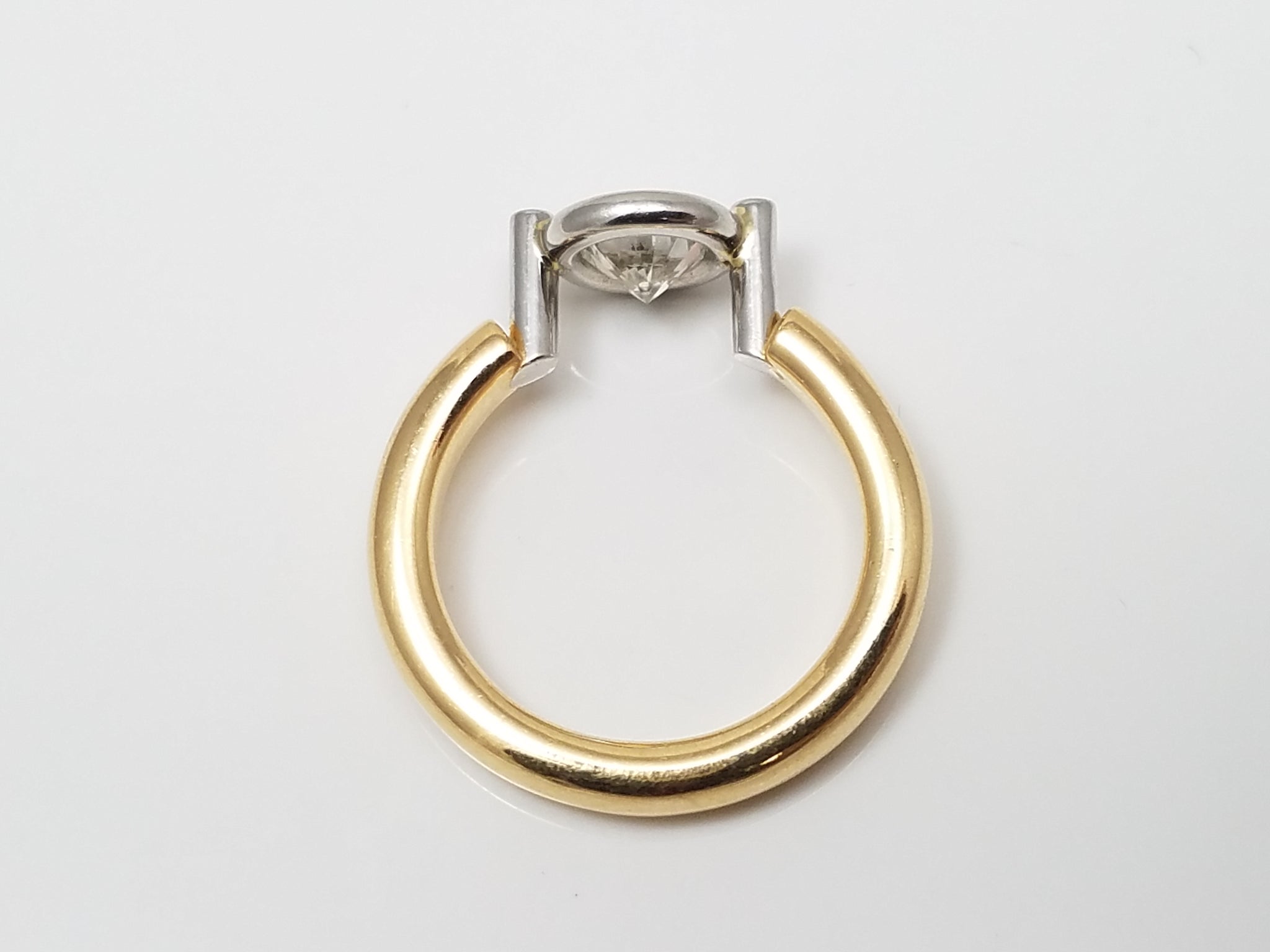 Retro 18k Two Tone Gold Natural Solitaire Diamond Engagement Ring