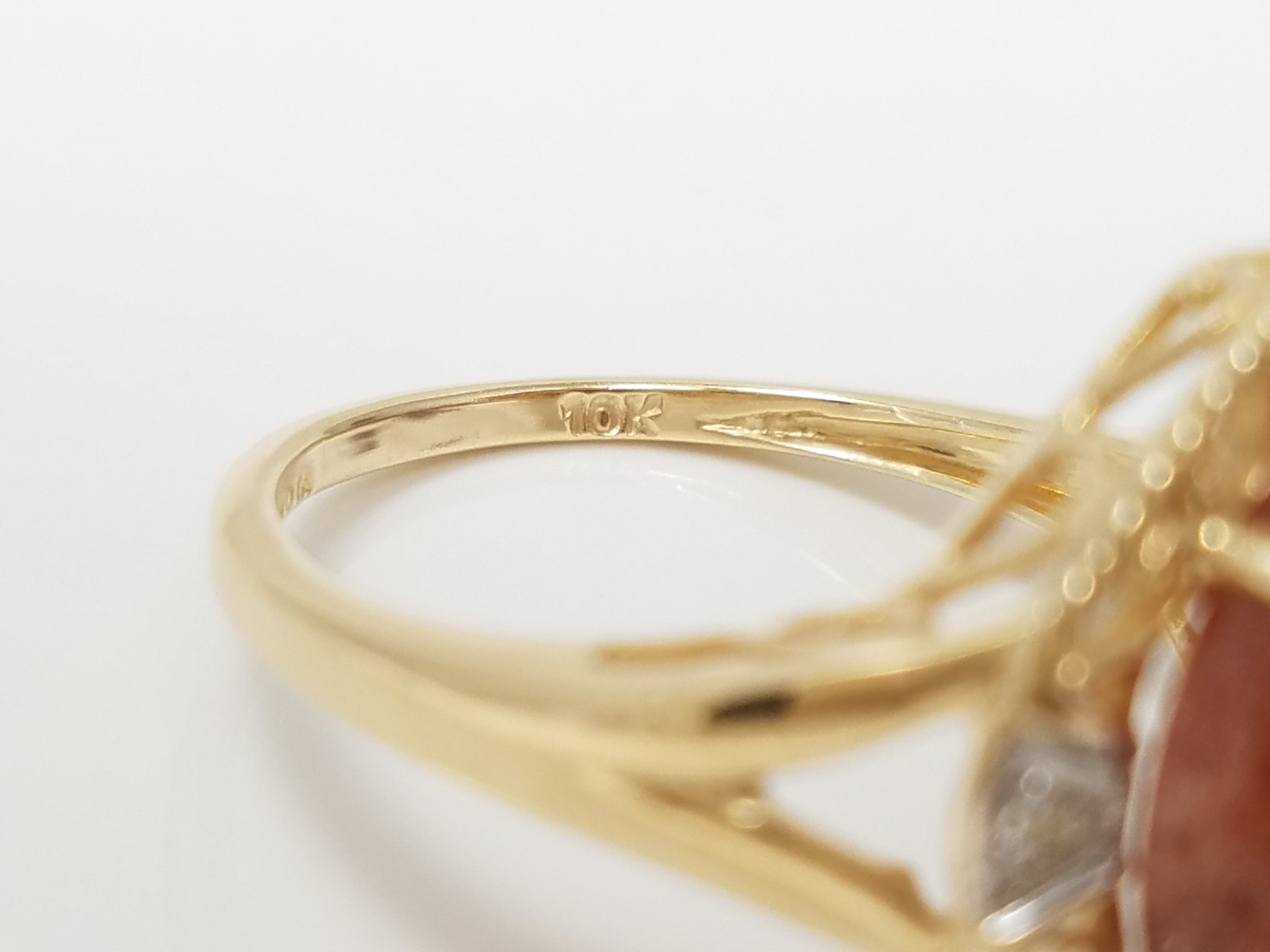 Sophisticated 10k Two Tone Gold Man Made Goldstone Natural Diamond Ring