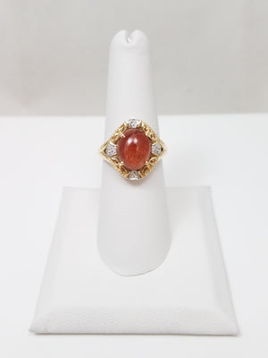 Sophisticated 10k Two Tone Gold Man Made Goldstone Natural Diamond Ring