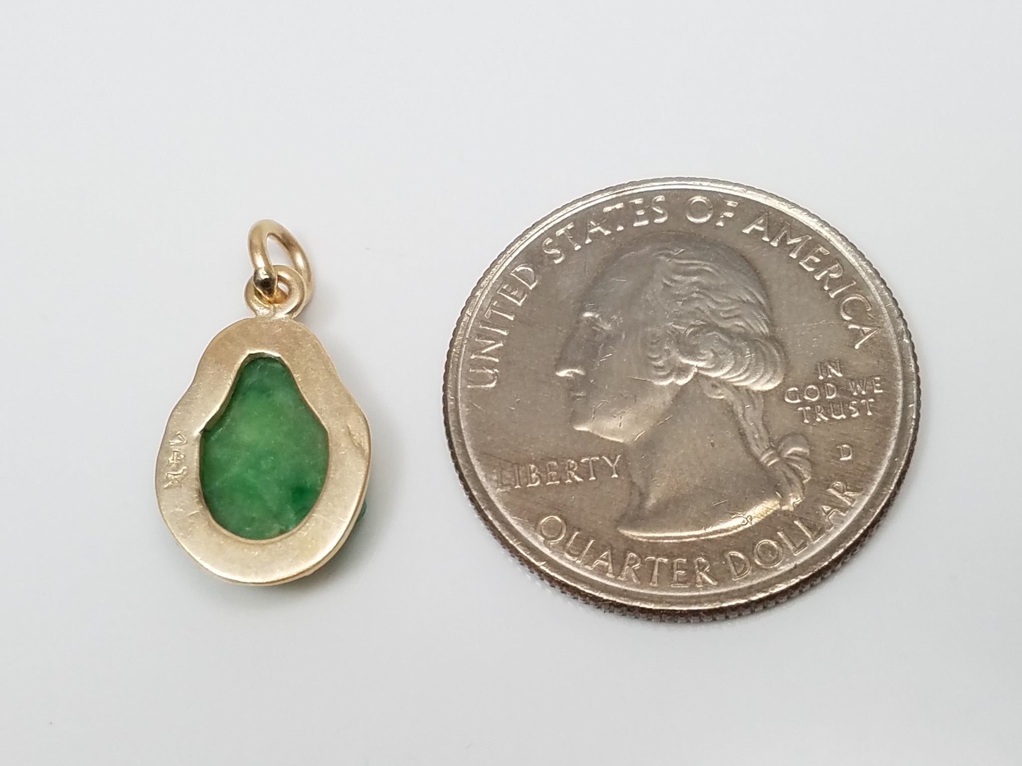 Cute Vintage 14k Yellow Gold Natural Jade Carved Buddha Charm