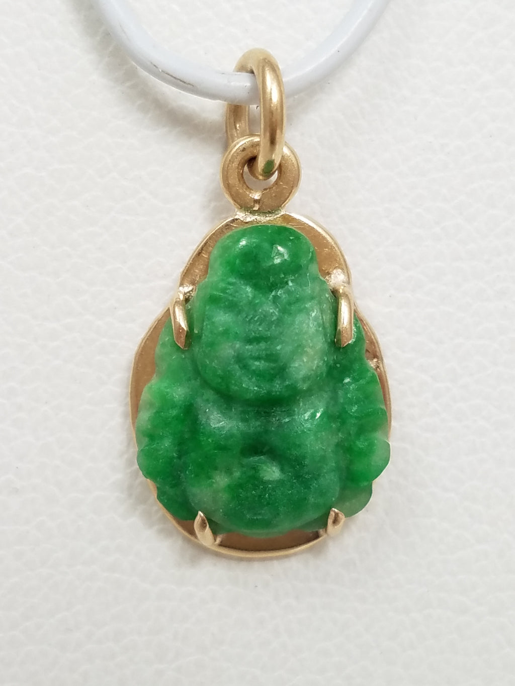 Cute Vintage 14k Yellow Gold Natural Jade Carved Buddha Charm
