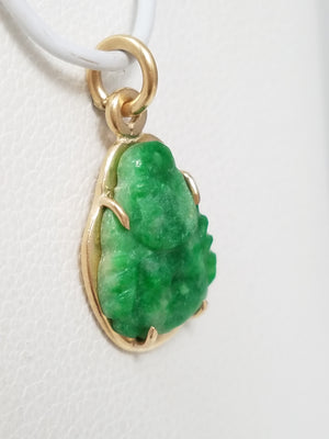 Cute Vintage 14k Yellow Gold Natural Jade Carved Buddha Charm
