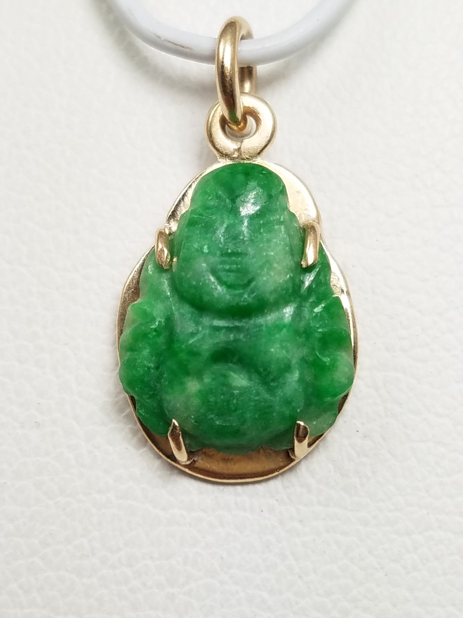 Cute Vintage 14k Yellow Gold Natural Jade Carved Buddha Charm