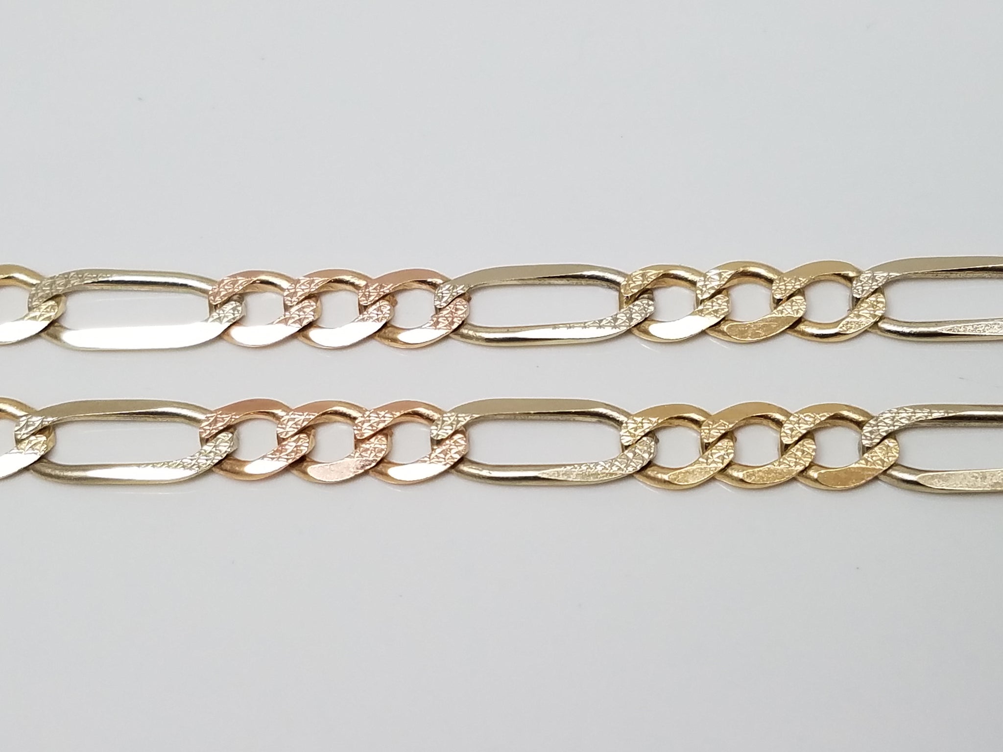 Flashy 18" 14k Tri Color Gold Textured Figaro Link Chain Necklace
