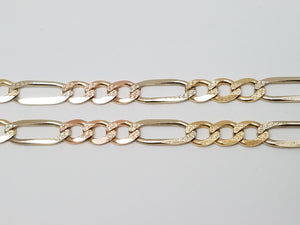 Flashy 18" 14k Tri Color Gold Textured Figaro Link Chain Necklace