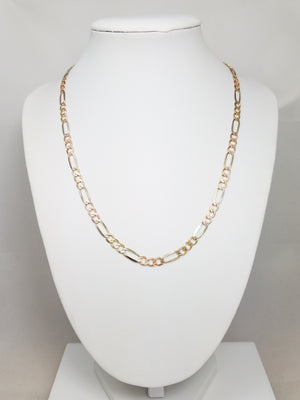 Flashy 18" 14k Tri Color Gold Textured Figaro Link Chain Necklace