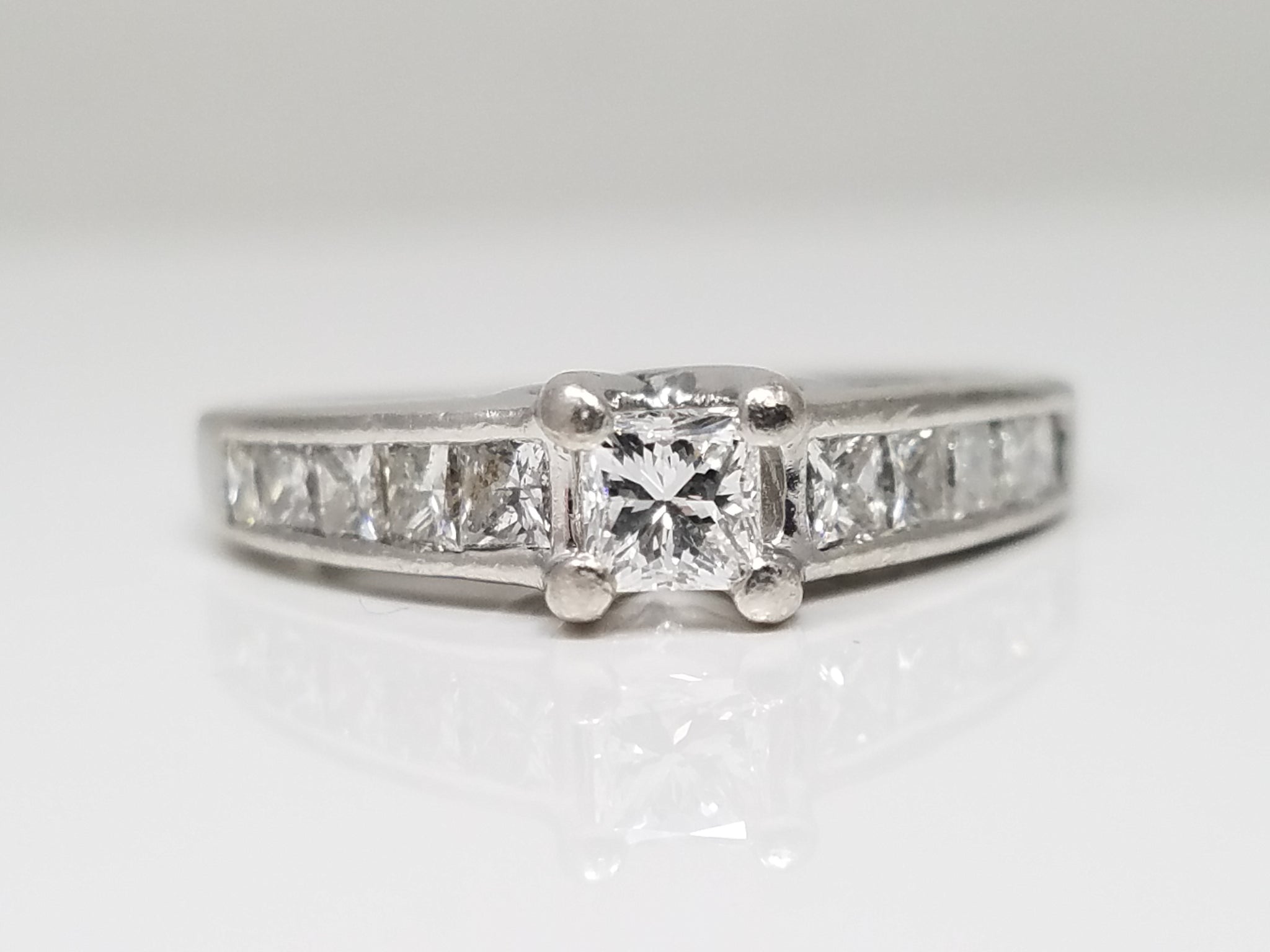 1ctw Princess Cut Natural Diamond Platinum Engagement Ring