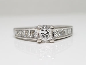 1ctw Princess Cut Natural Diamond Platinum Engagement Ring