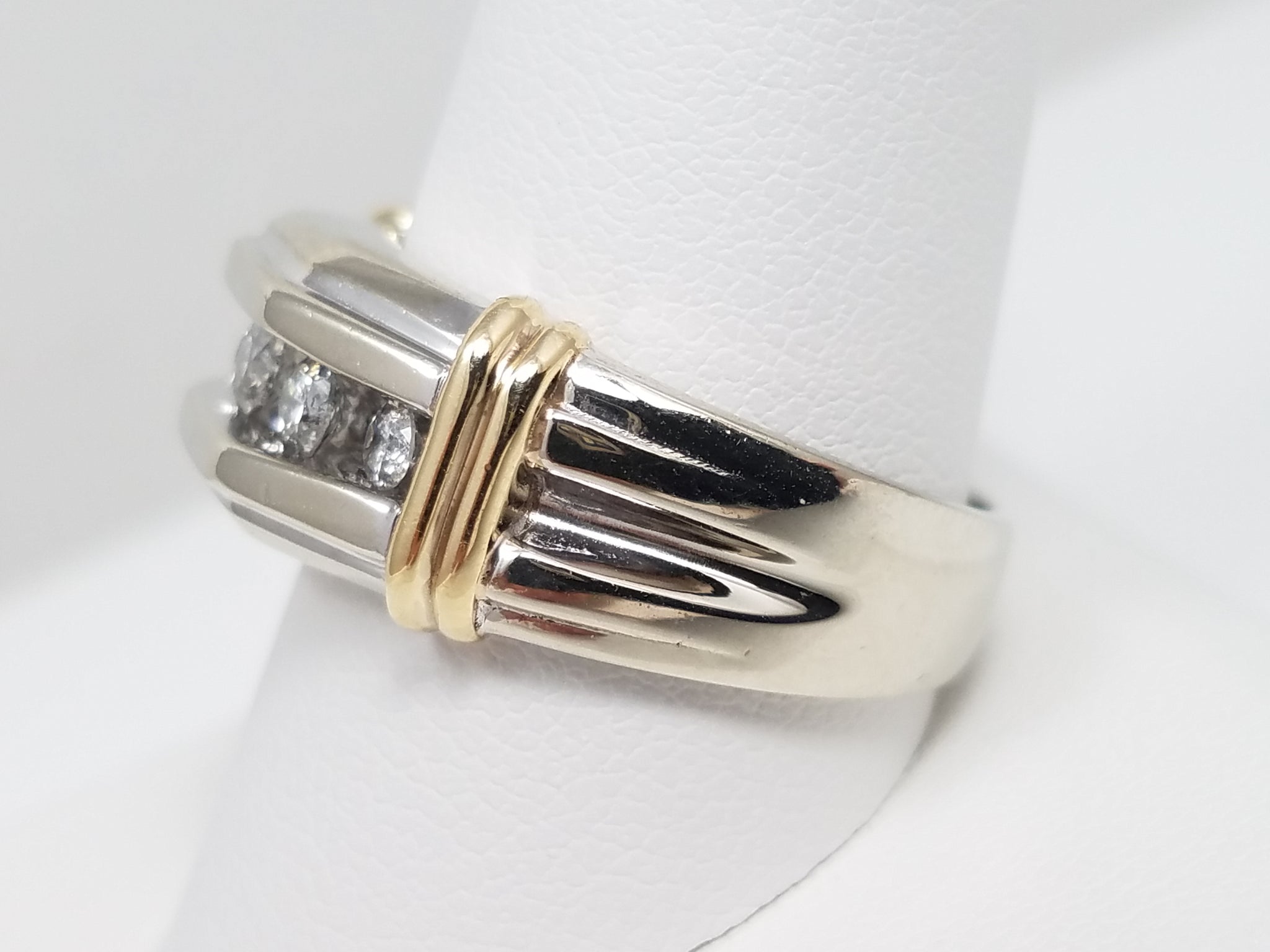 Dapper Men's 14k Two Tone Gold Natural Diamond Wedding Ring Band