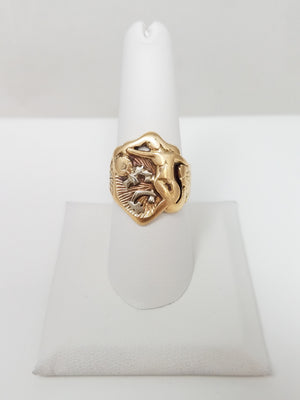 Risque 1940's Vintage 14k Two Tone Gold Nude Female Ring