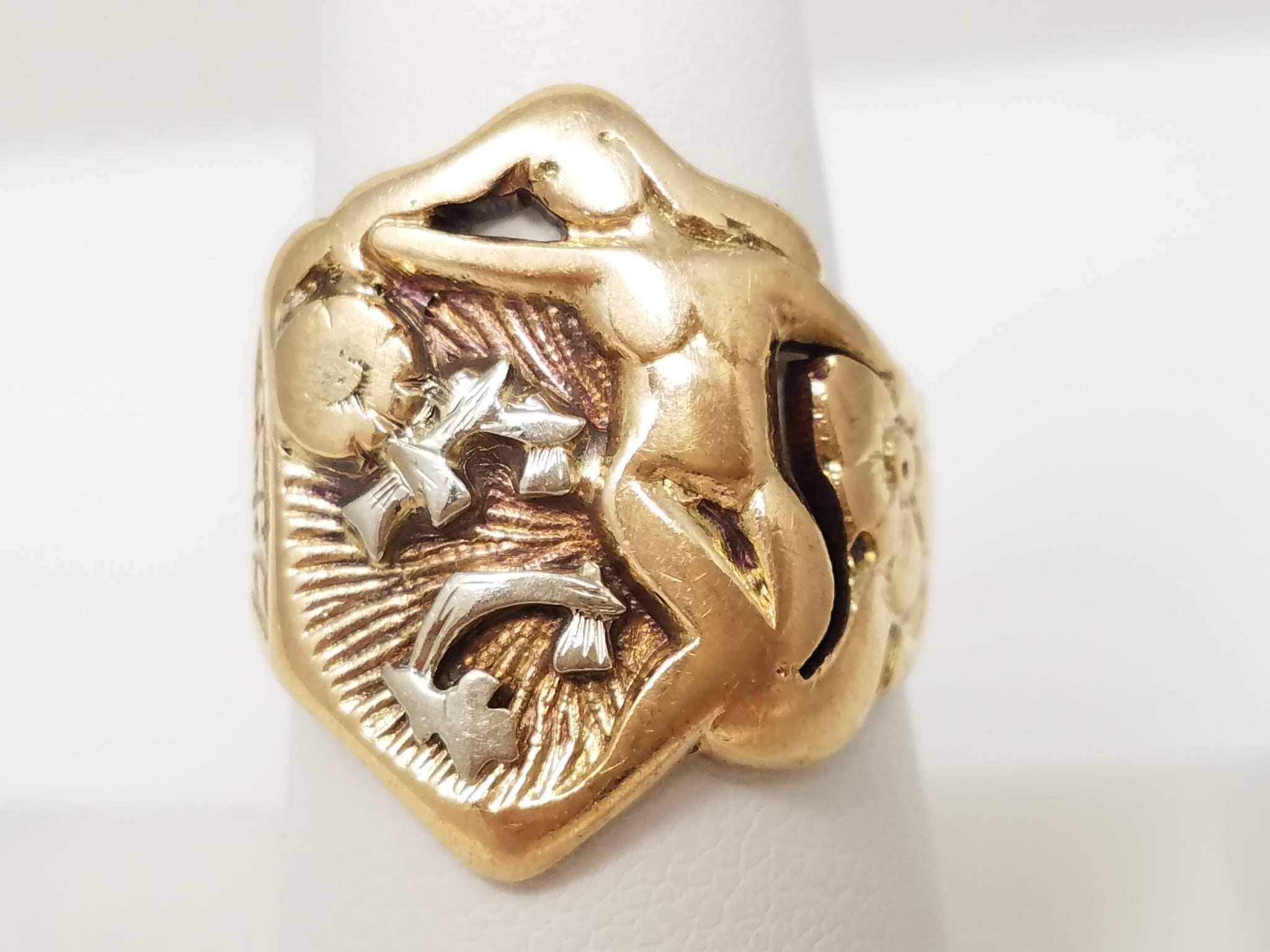 Risque 1940's Vintage 14k Two Tone Gold Nude Female Ring