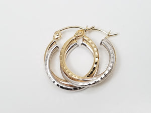 Three Pairs of 10k Gold Hollow Diamond Cut Hoop Earrings