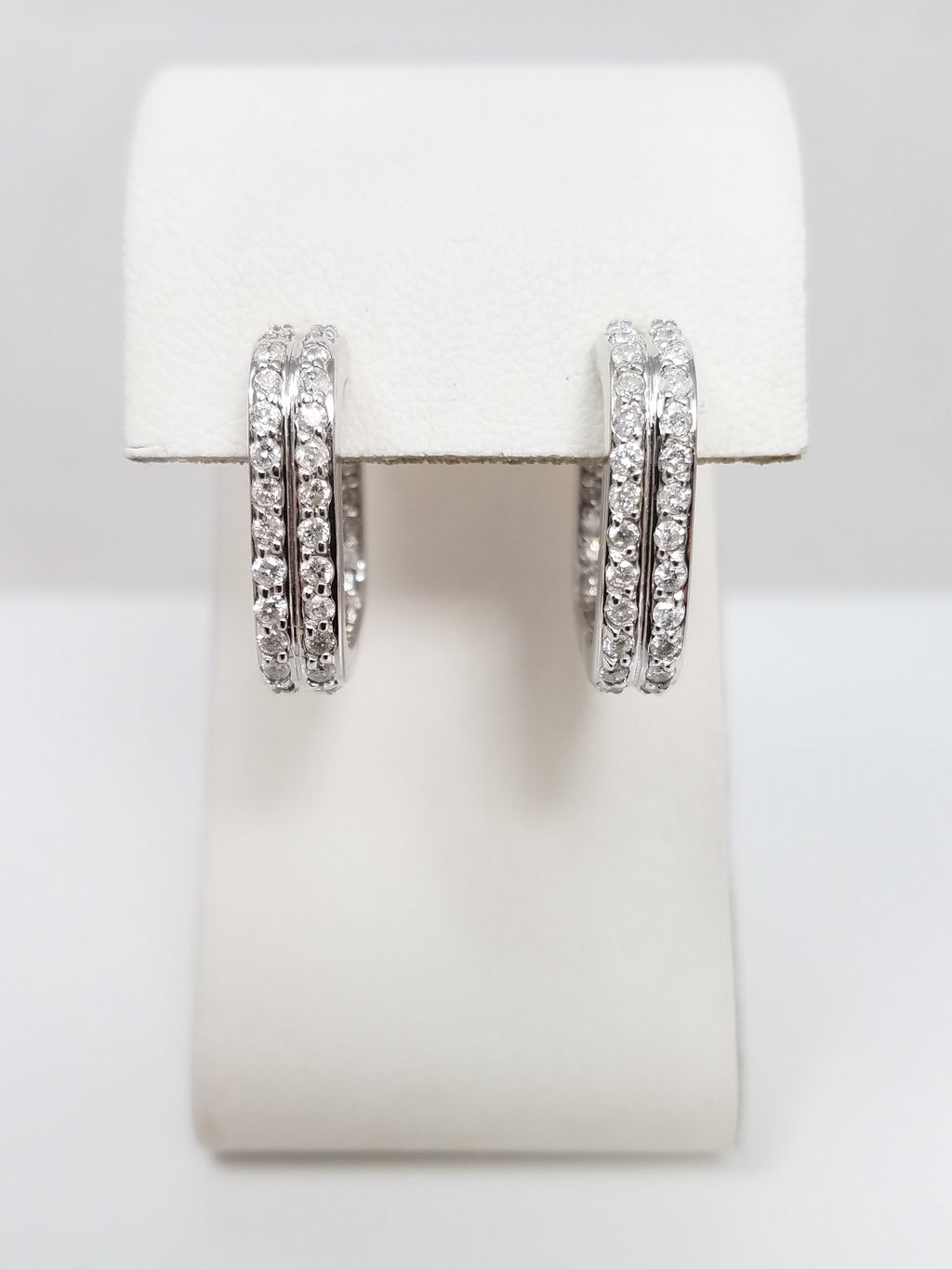 Exquisite 14k White Gold Natural Diamond Inside/Outside Hoop Earrings