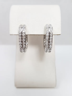 Exquisite 14k White Gold Natural Diamond Inside/Outside Hoop Earrings