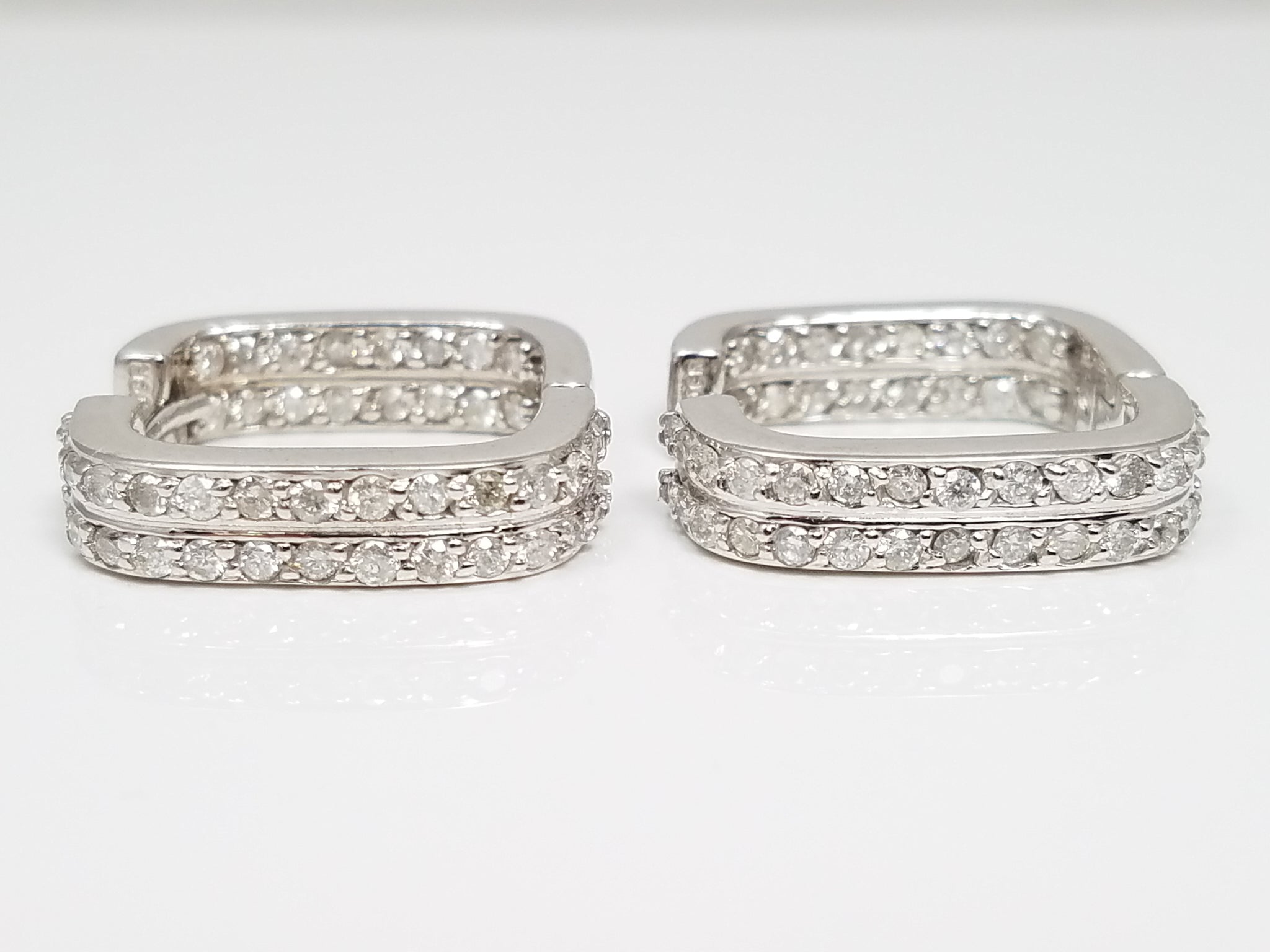 Exquisite 14k White Gold Natural Diamond Inside/Outside Hoop Earrings