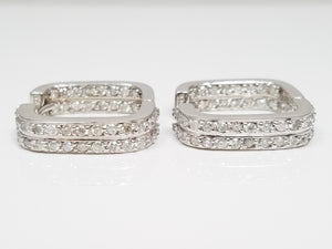 Exquisite 14k White Gold Natural Diamond Inside/Outside Hoop Earrings