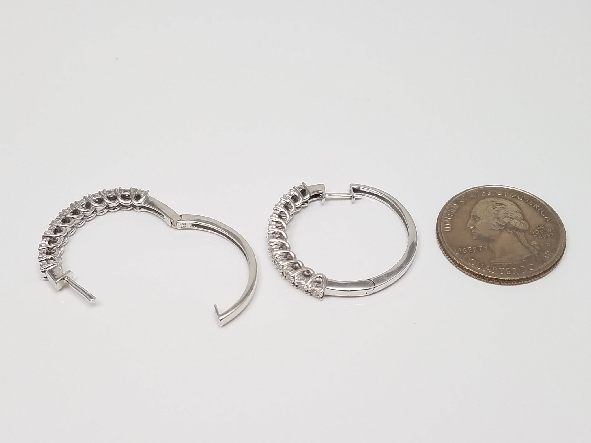 Sparkling 10k White Gold Natural Diamond Hoop Earrings