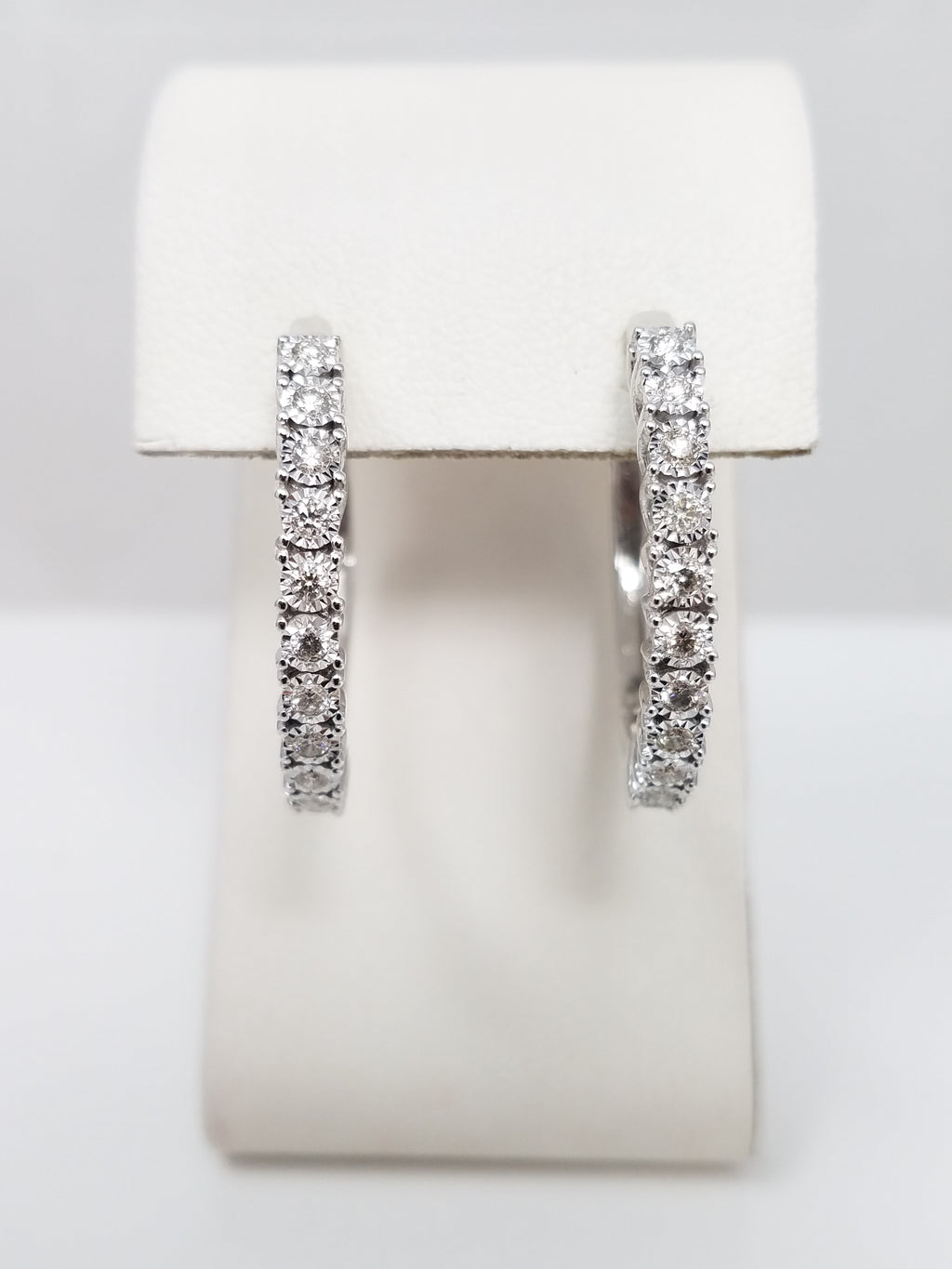 Sparkling 10k White Gold Natural Diamond Hoop Earrings