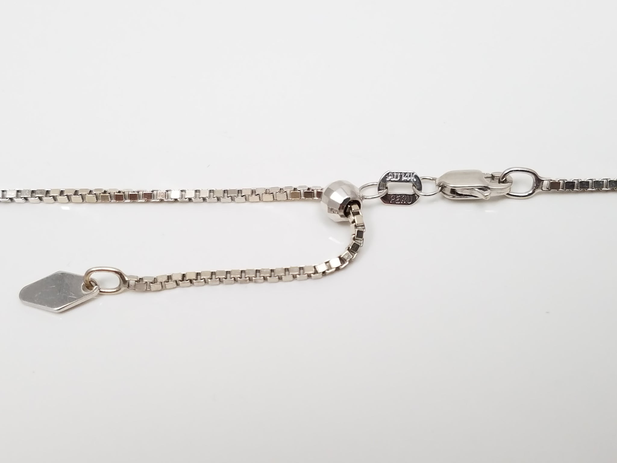 Adjustable 14k White Gold 20" Box Link Chain Necklace