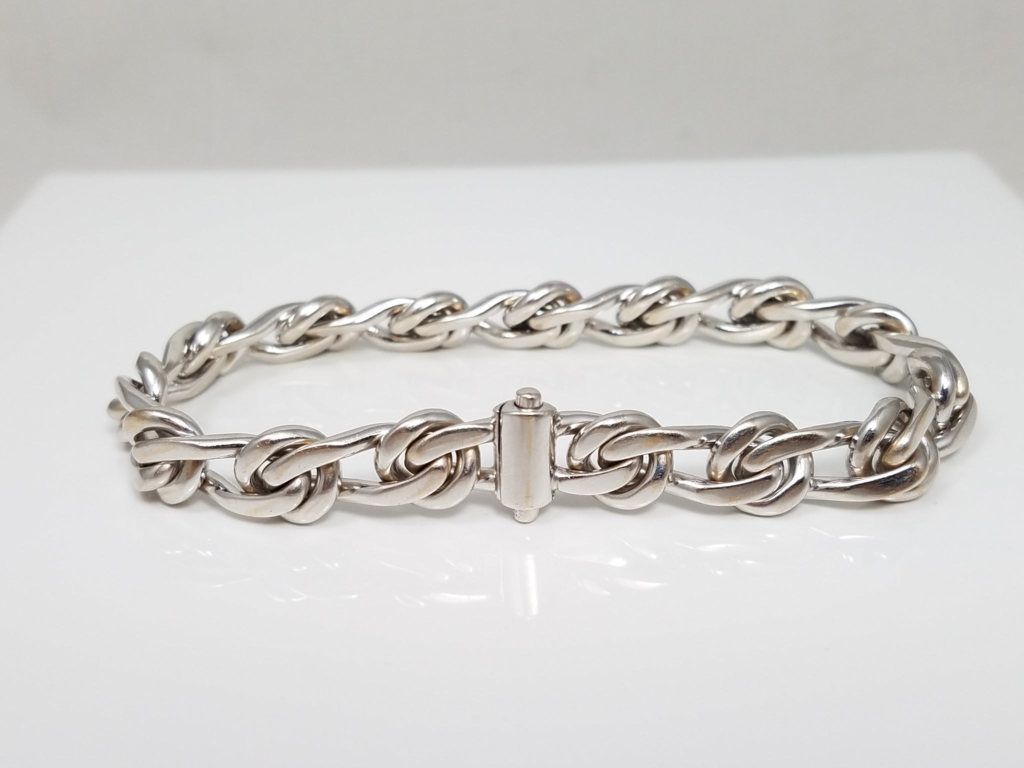 Sporty 8" Solid 18k White Gold Fancy Link Italian Designer Bracelet