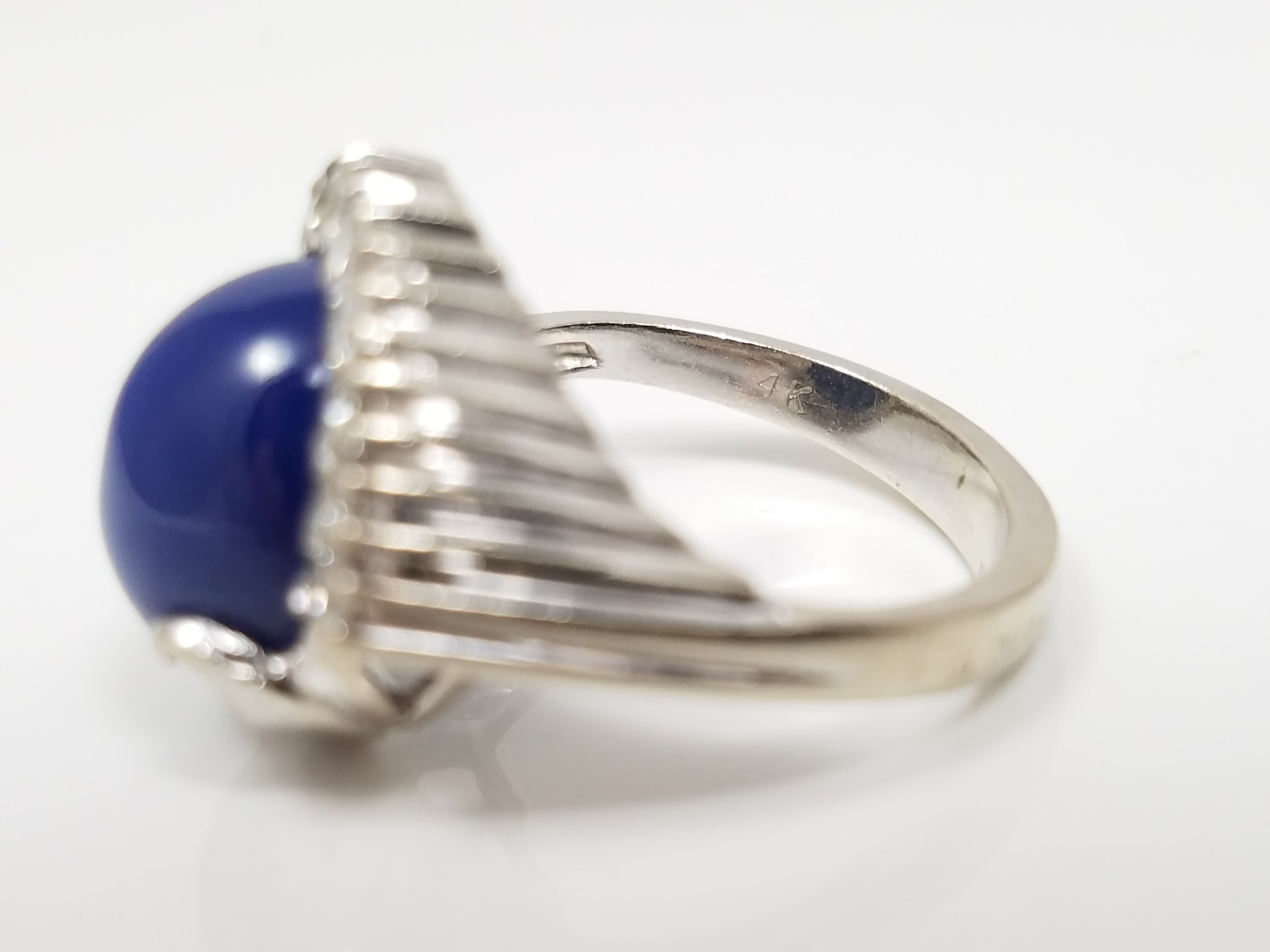 Vintage 14k White Gold Lab Star Sapphire Diamond Ring