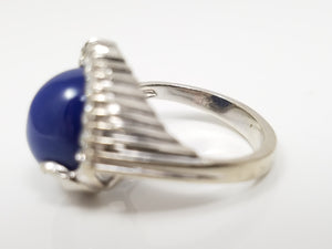 Vintage 14k White Gold Lab Star Sapphire Diamond Ring