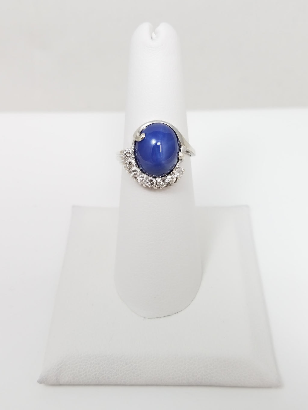 Vintage 14k White Gold Lab Star Sapphire Diamond Ring