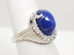 Vintage 14k White Gold Lab Star Sapphire Diamond Ring