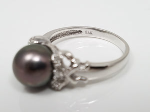Soothing 14k White Gold Tahitian Peal Natural Diamond Ring