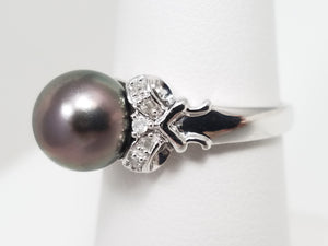 Soothing 14k White Gold Tahitian Peal Natural Diamond Ring