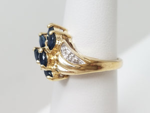 Attractive 10k Yellow Gold Natural Sapphire Diamond Ring