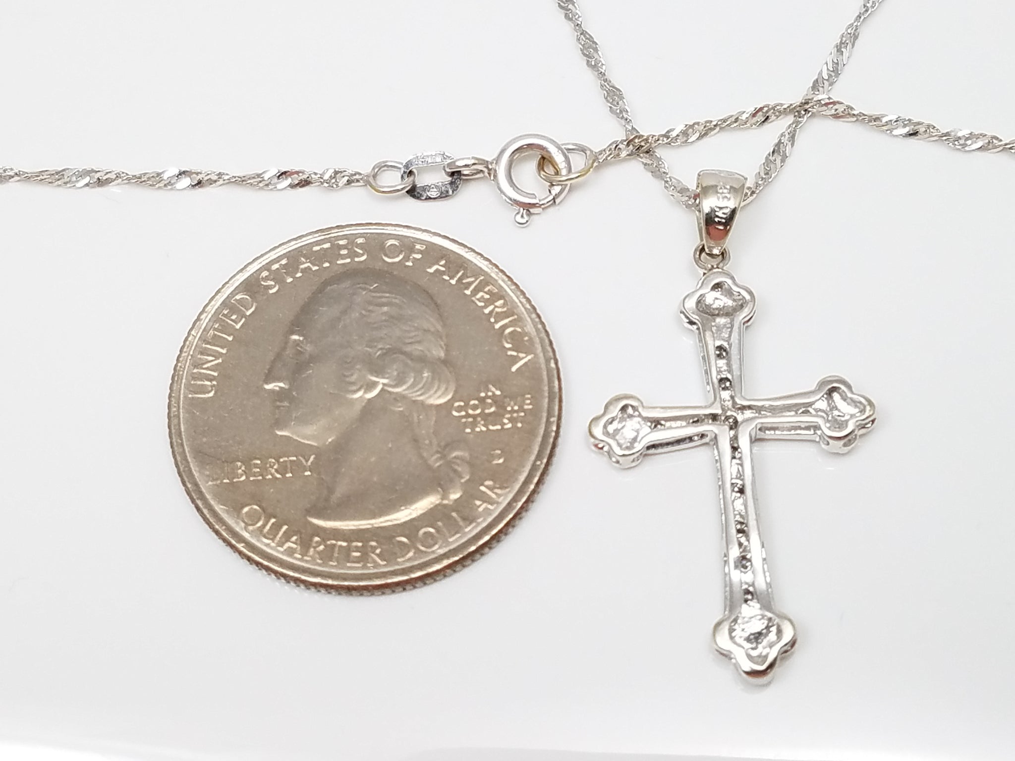 Majestic 20" 14k White Gold Natural Diamond Cross Pendant Necklace