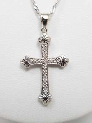 Majestic 20" 14k White Gold Natural Diamond Cross Pendant Necklace