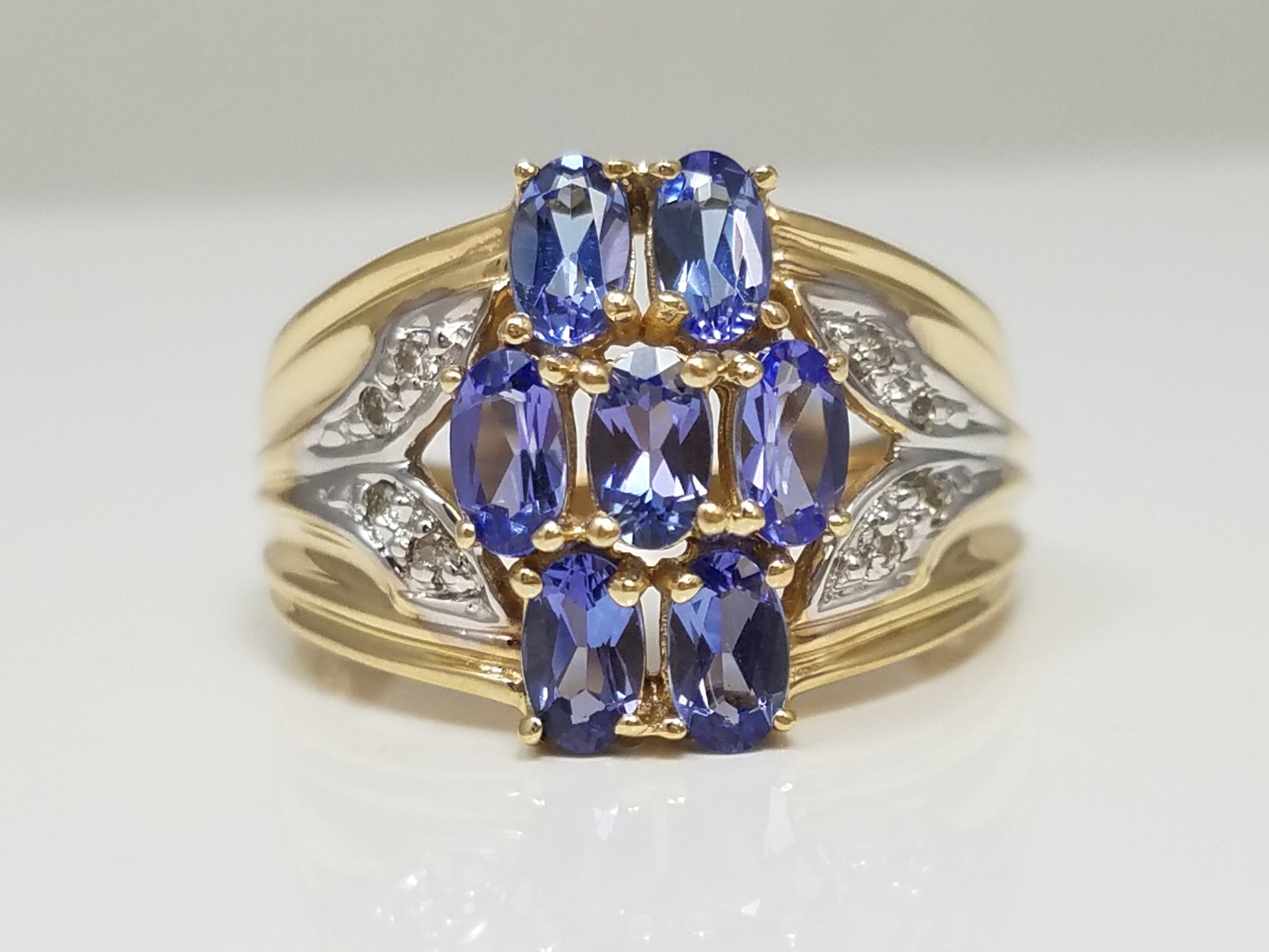 Alluring Natural Tanzanite & Natural Diamond 10k Two Tone Gold Ring