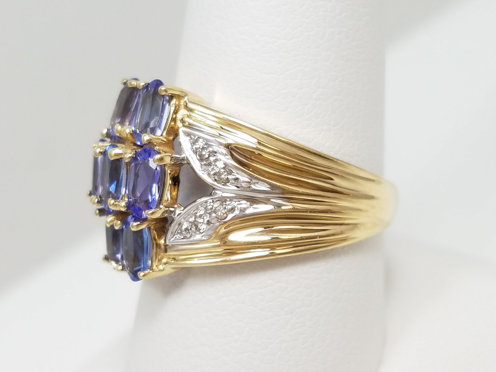 Alluring Natural Tanzanite & Natural Diamond 10k Two Tone Gold Ring
