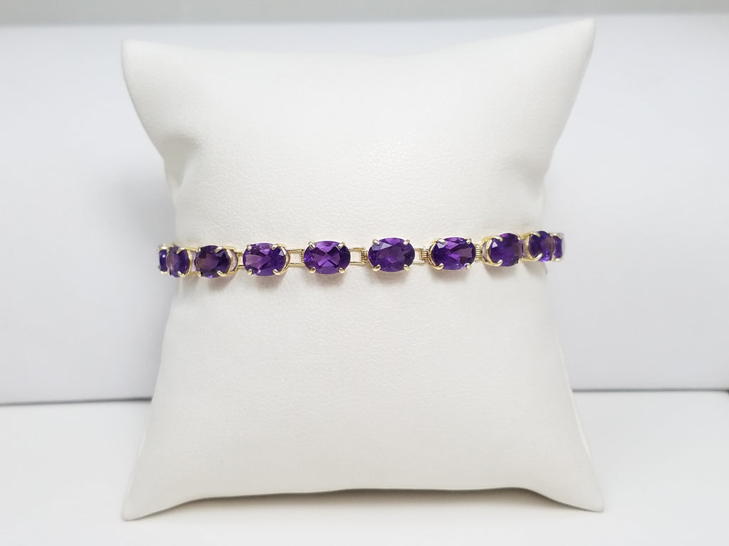 Casual 7" 14k Yellow Gold Natural Amethyst Tennis Bracelet