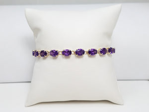 Casual 7" 14k Yellow Gold Natural Amethyst Tennis Bracelet