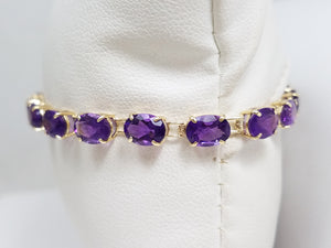 Casual 7" 14k Yellow Gold Natural Amethyst Tennis Bracelet