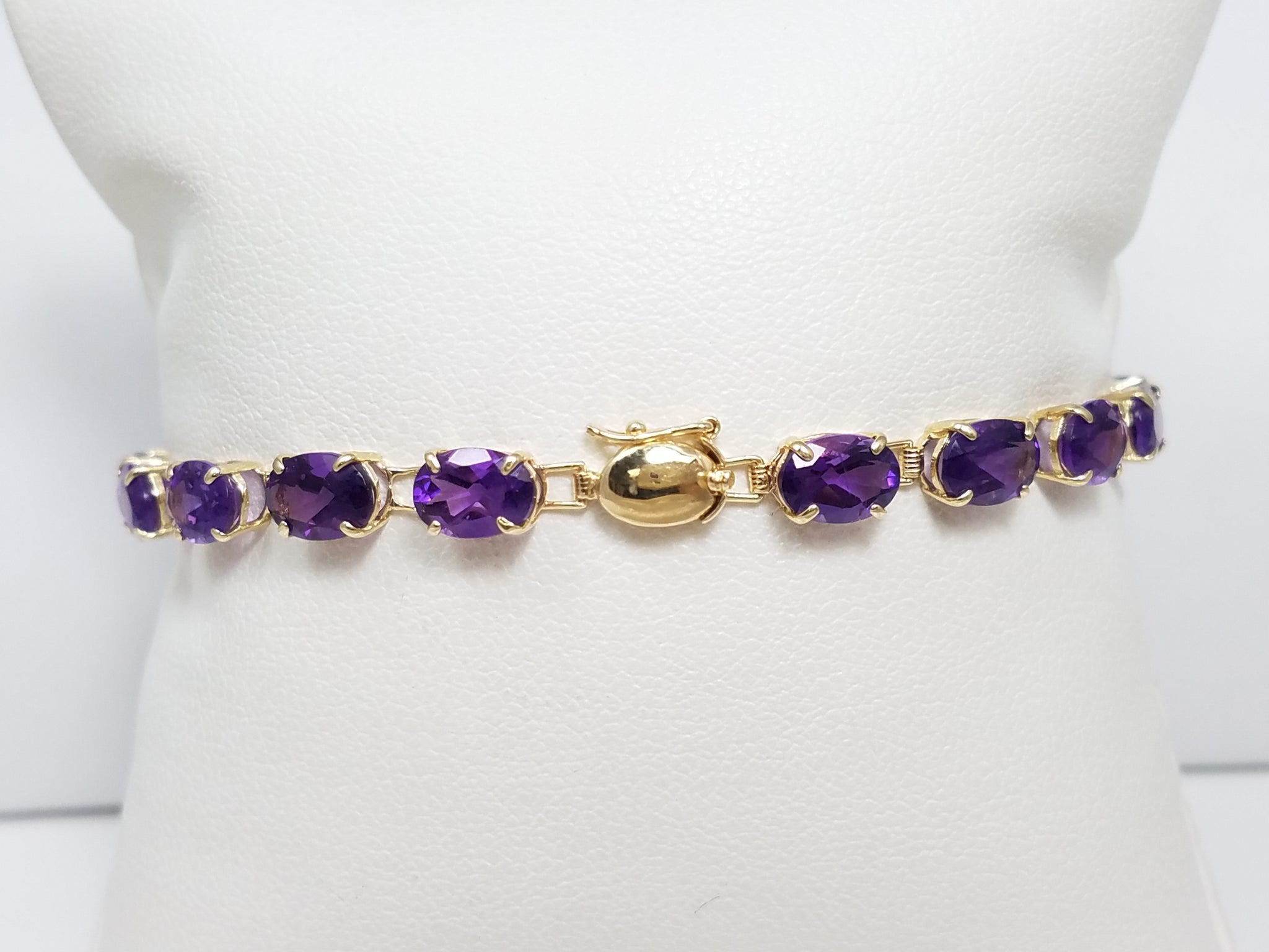 Casual 7" 14k Yellow Gold Natural Amethyst Tennis Bracelet