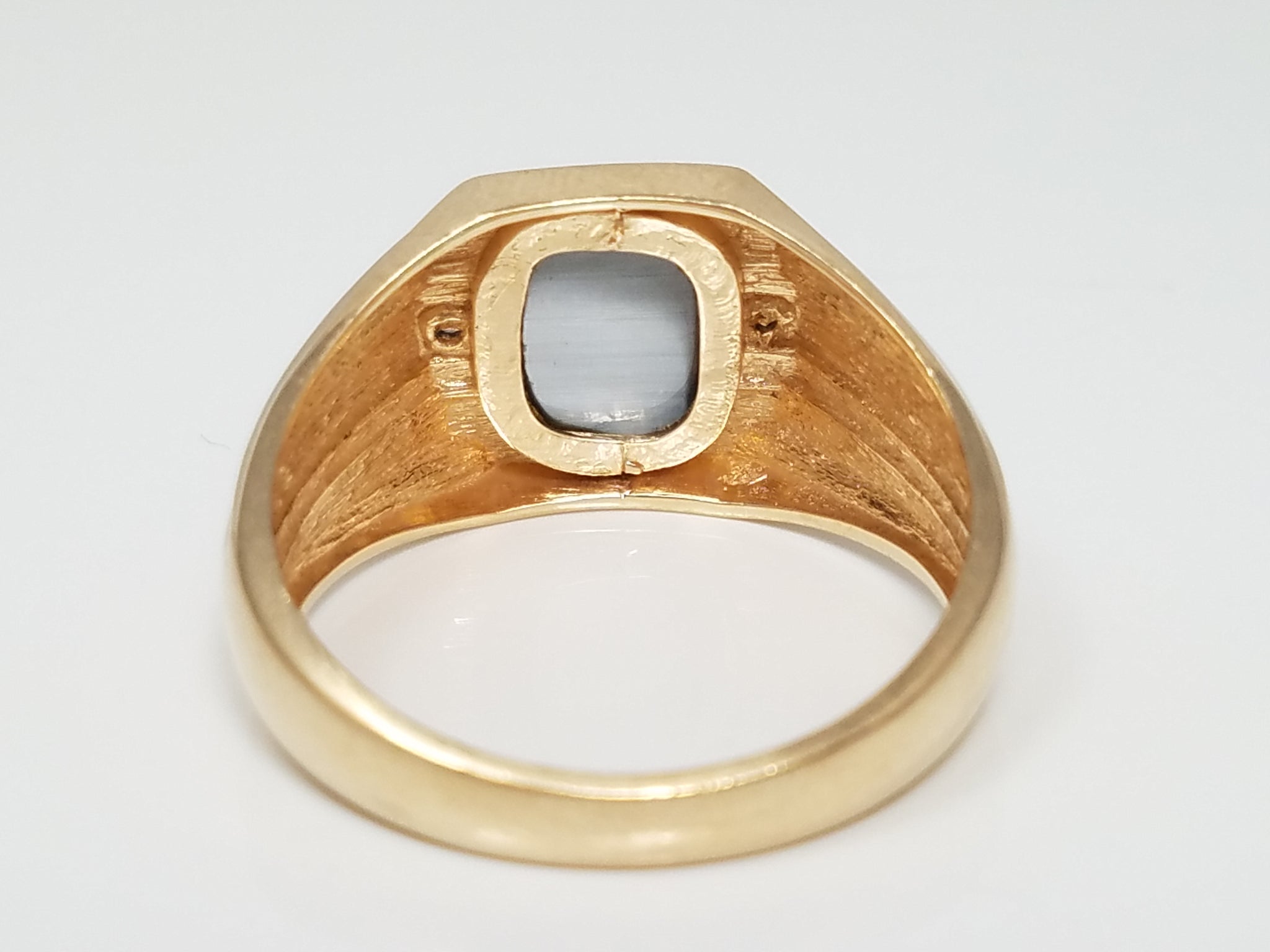 Men's 10k Yellow Gold Lab Cat's Eye Natural Diamond Ring