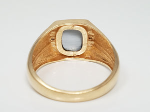 Men's 10k Yellow Gold Lab Cat's Eye Natural Diamond Ring