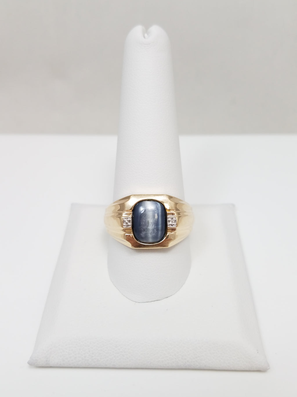 Men's 10k Yellow Gold Lab Cat's Eye Natural Diamond Ring