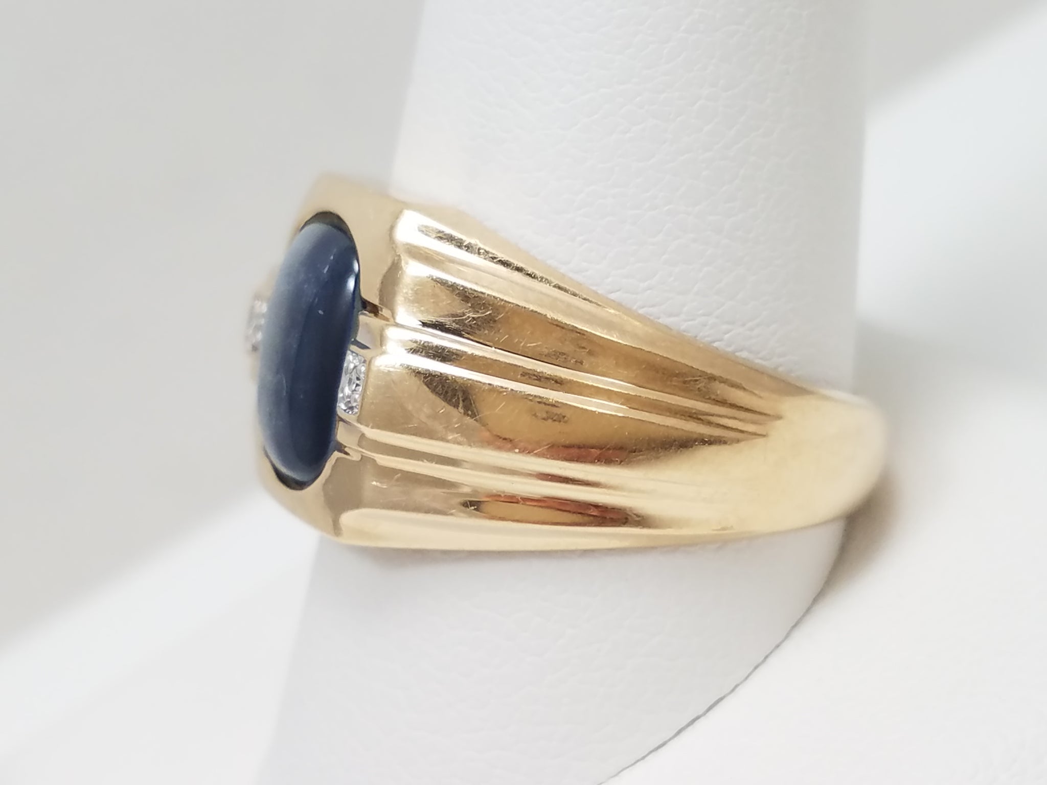 Men's 10k Yellow Gold Lab Cat's Eye Natural Diamond Ring
