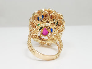 Grand Vintage 14k Yellow Gold Natural Diamond + Lab Gem Ring