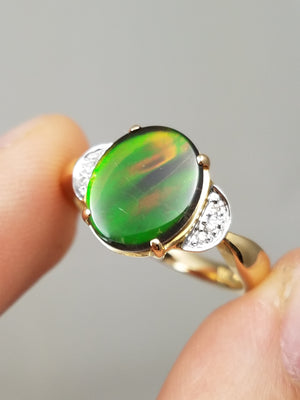 Natural Ammolite Doublet 14k Yellow Gold Ring