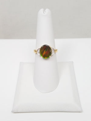 Natural Ammolite Doublet 14k Yellow Gold Ring