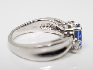 Natural Tanzanite + Diamond 14k White Gold Ring